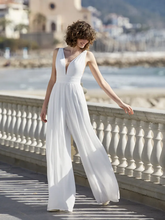 Charming White V-Neck Sleeveless Satin Long Jump Suit